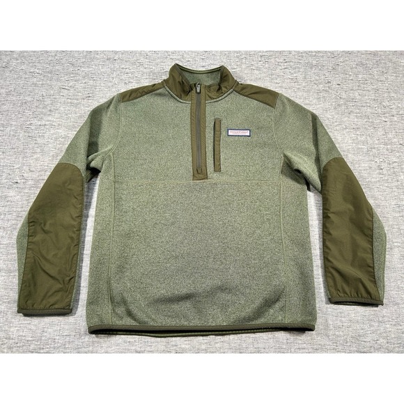Vineyard Vines Mountain Sweater Mens Medium Green 1/4-Zip Pullover Chest Pocket - Picture 1 of 14